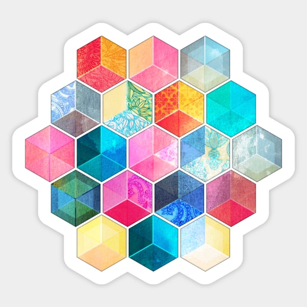 Crystal Bohemian Honeycomb Cubes - colorful hexagon pattern Sticker by micklyn